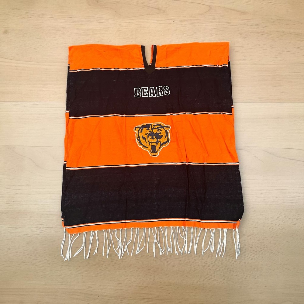 Chicago Bears NFL Poncho Striped Fringe Gameday Wrap Orange Navy OSFM Blanket